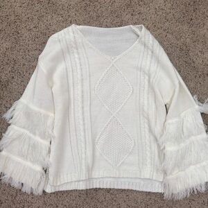 Elegant White Fringe Sweater